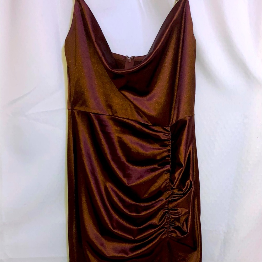 brown formal dress with slit